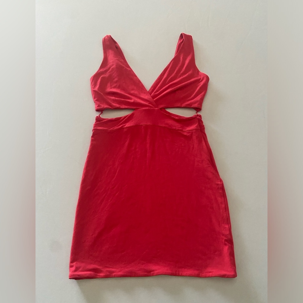Donna Mizani bodycon short red dress with side cutouts size L